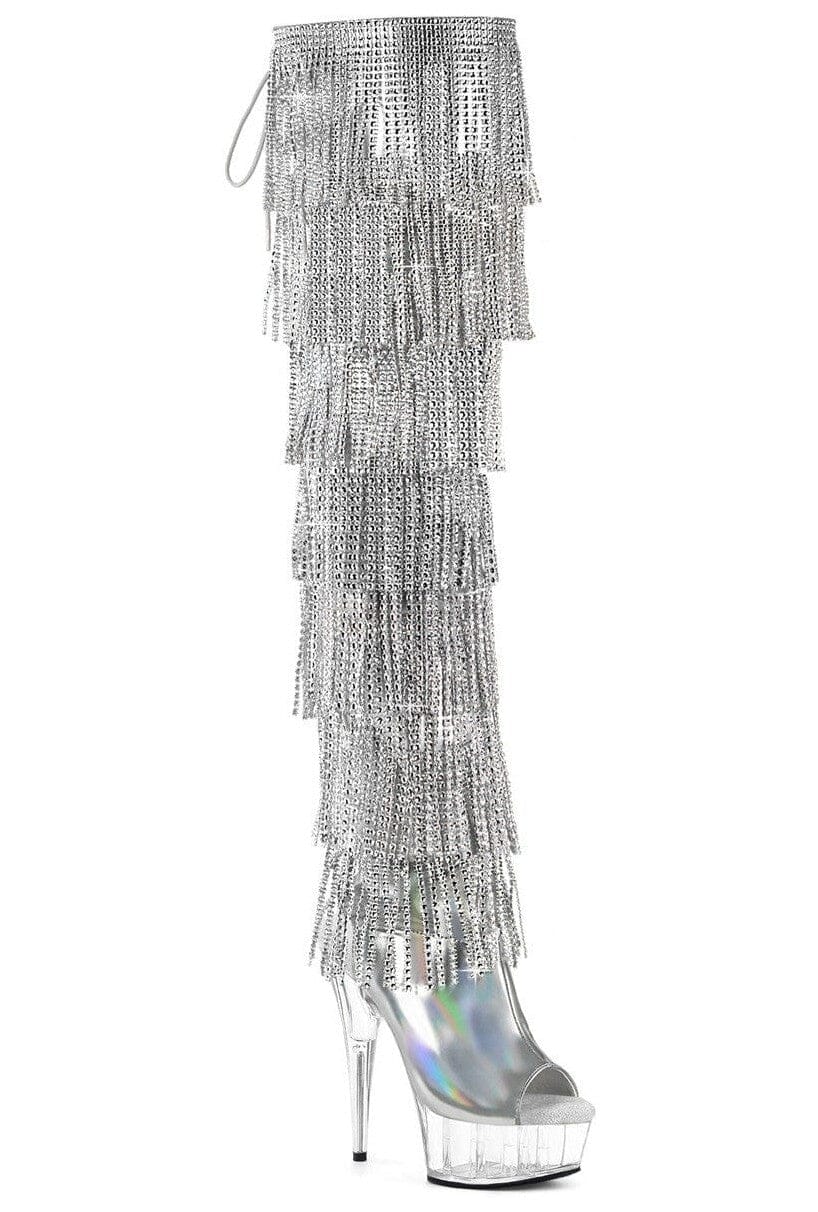 Pleaser  DELIGHT-3017HG-RSF Thigh Boot in Silver Patent from SexyShoes.com