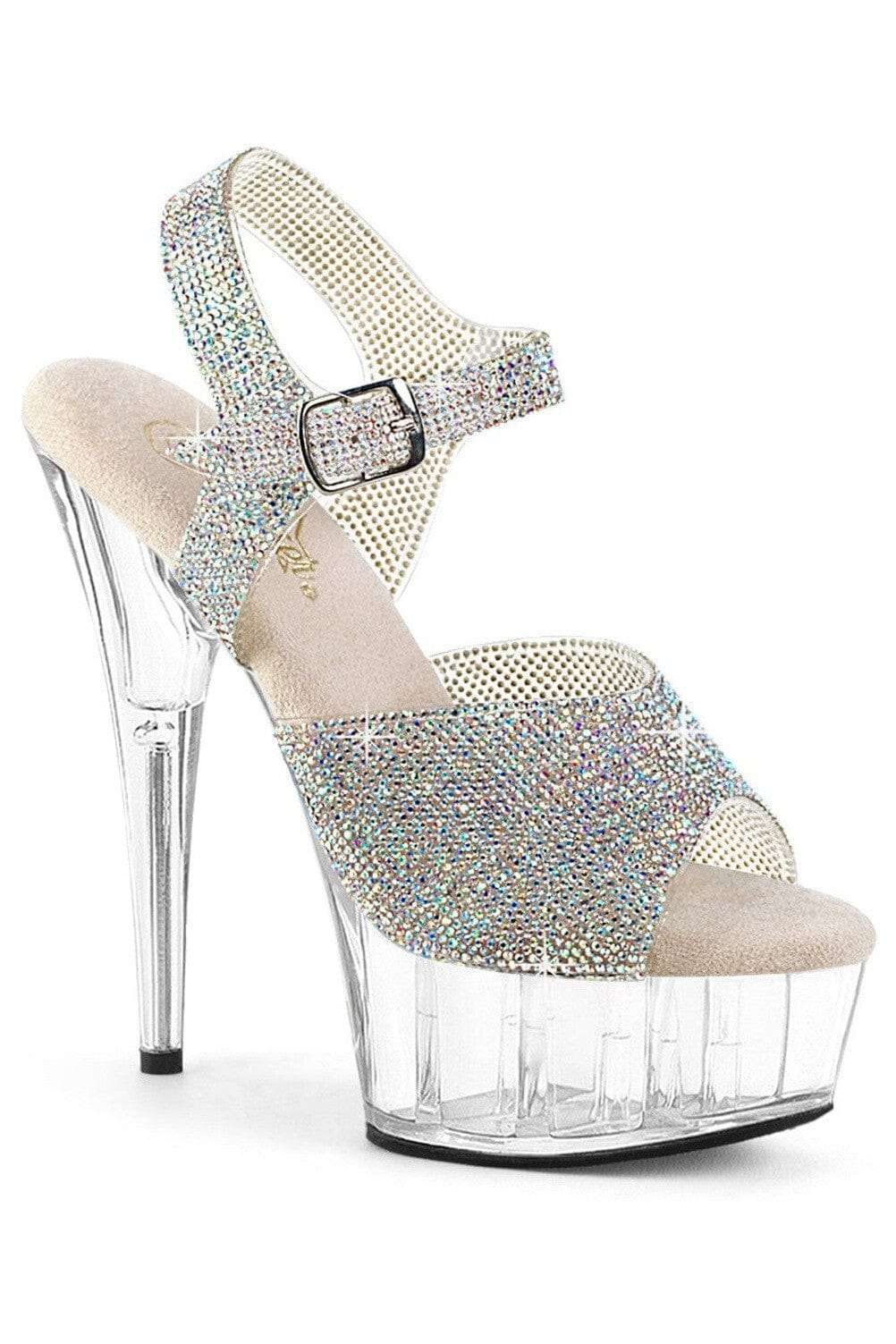 Pleaser  DELIGHT-608N-RS Sandal in Silver Vinyl from SexyShoes.com