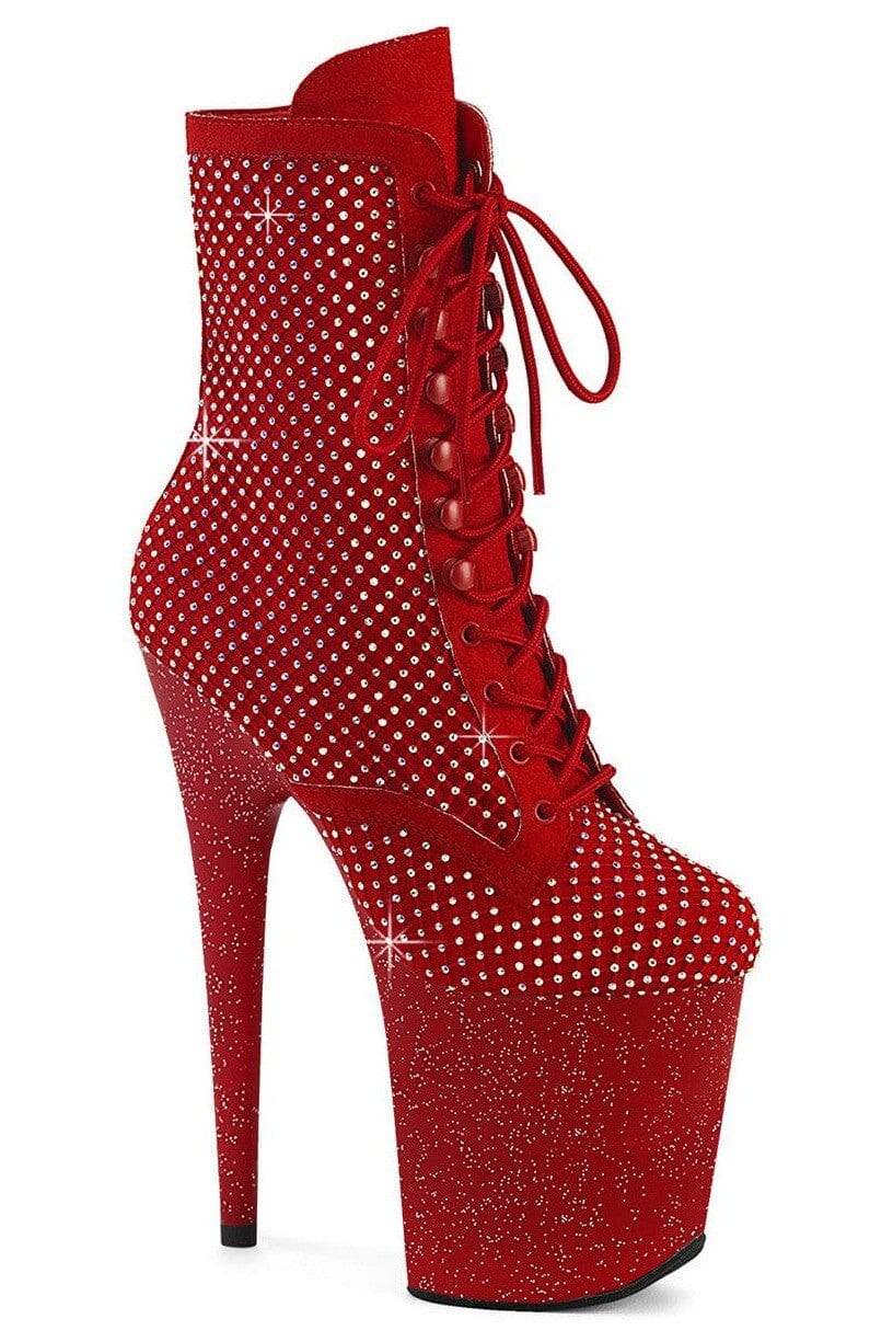 Pleaser  FLAMINGO-1020RM Ankle Boot in Red Faux Suede from SexyShoes.com
