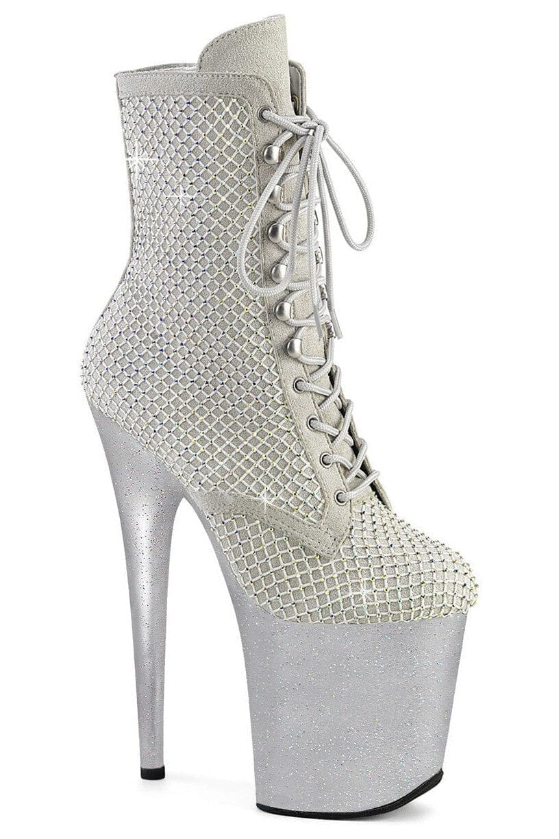 Pleaser  FLAMINGO-1020RM Ankle Boot in Silver Faux Suede from SexyShoes.com