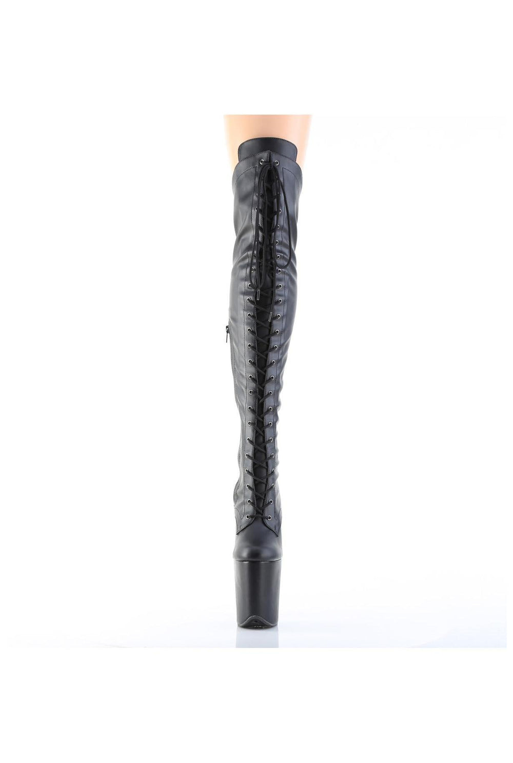 Pleaser  FLAMINGO-3014 Thigh Boot in Black Faux Leather