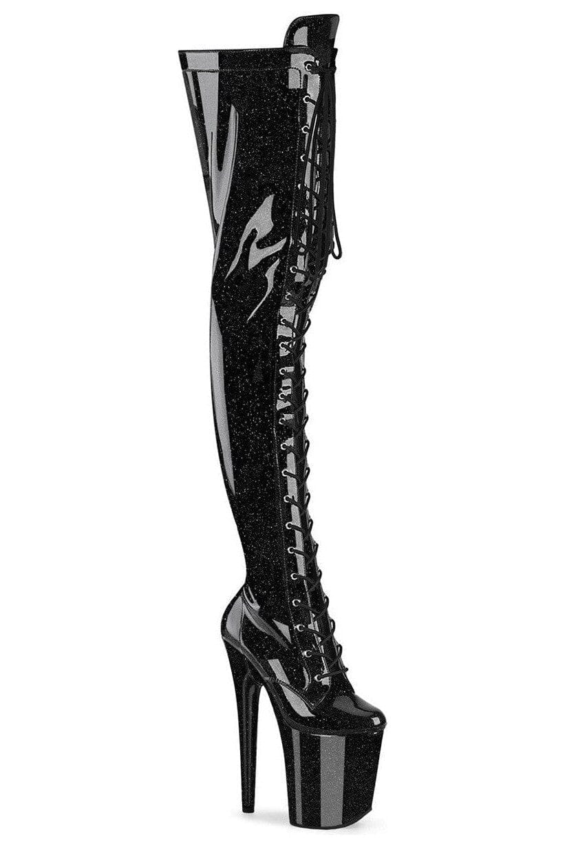 Pleaser  FLAMINGO-3020GP Thigh Boot in Black Patent from SexyShoes.com