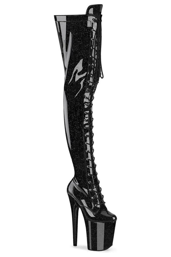 Pleaser  FLAMINGO-3020GP Thigh Boot in Black Patent from SexyShoes.com