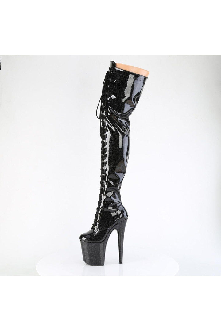 Pleaser  FLAMINGO-3020GP Thigh Boot in Black Patent