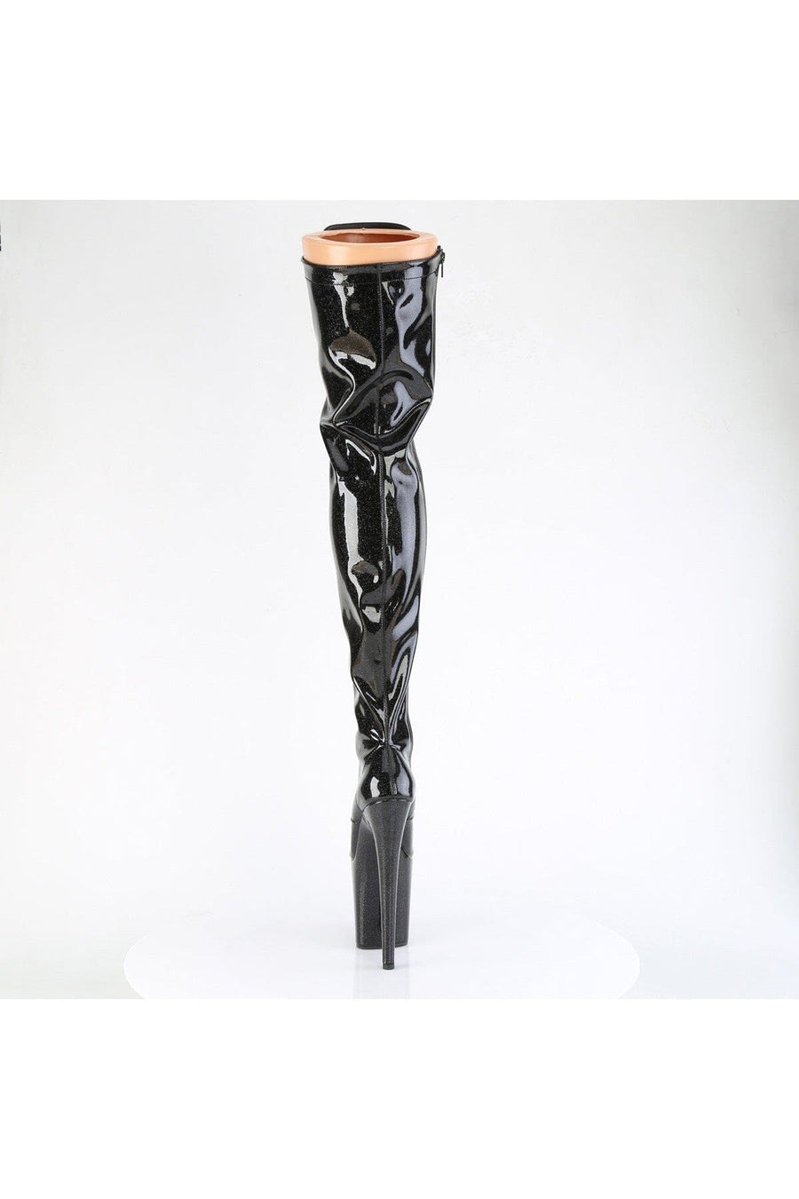 Pleaser  FLAMINGO-3020GP Thigh Boot in Black Patent