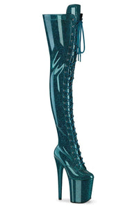 Pleaser  FLAMINGO-3020GP Thigh Boot in Green Patent from SexyShoes.com