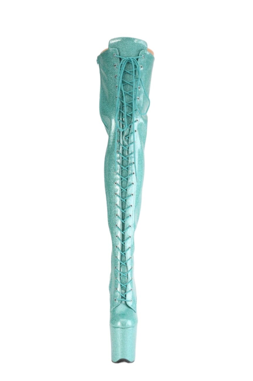 Pleaser  FLAMINGO-3020GP Thigh Boot in Turquoise Patent
