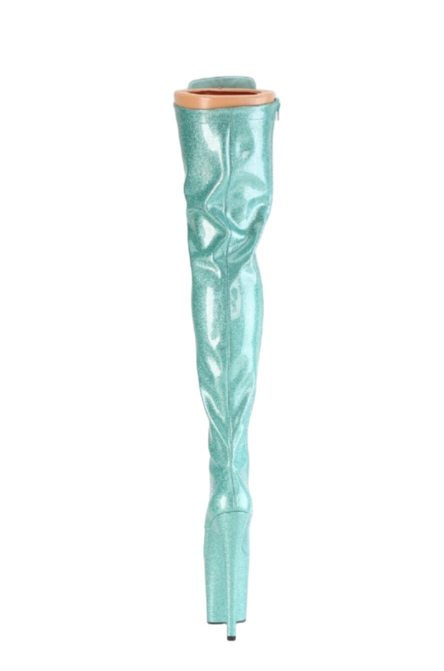 Pleaser  FLAMINGO-3020GP Thigh Boot in Turquoise Patent