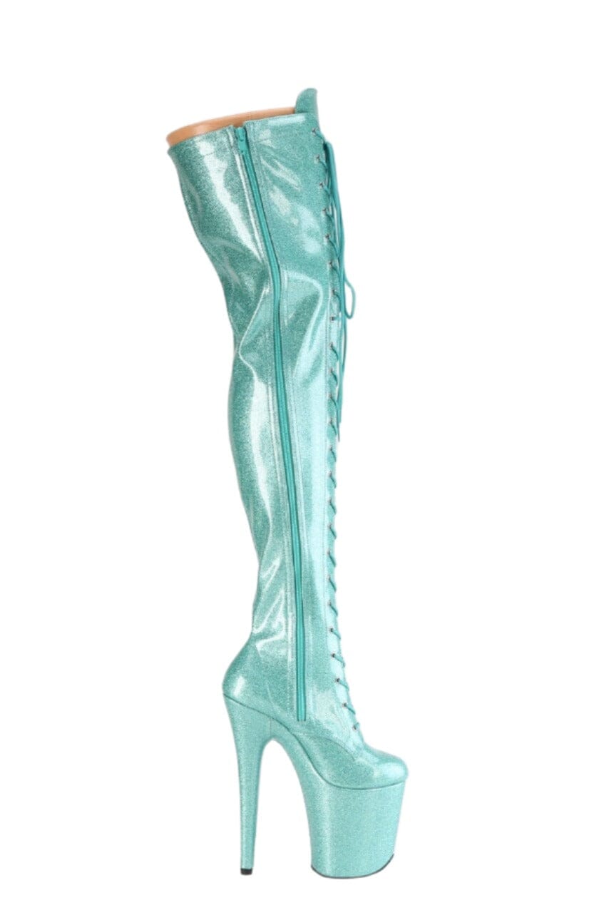Pleaser  FLAMINGO-3020GP Thigh Boot in Turquoise Patent