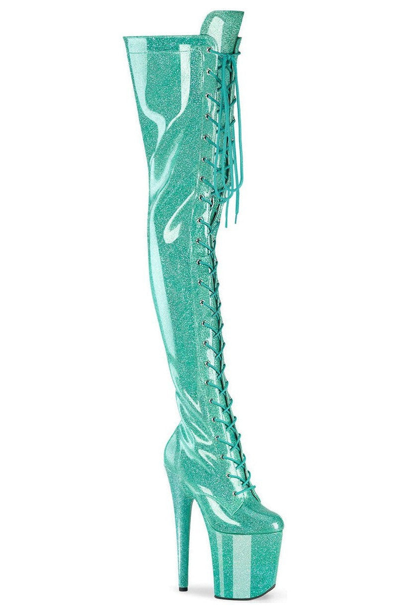 Pleaser Turquoise Thigh Boots Platform Stripper Shoes | Buy at Sexyshoes.com
