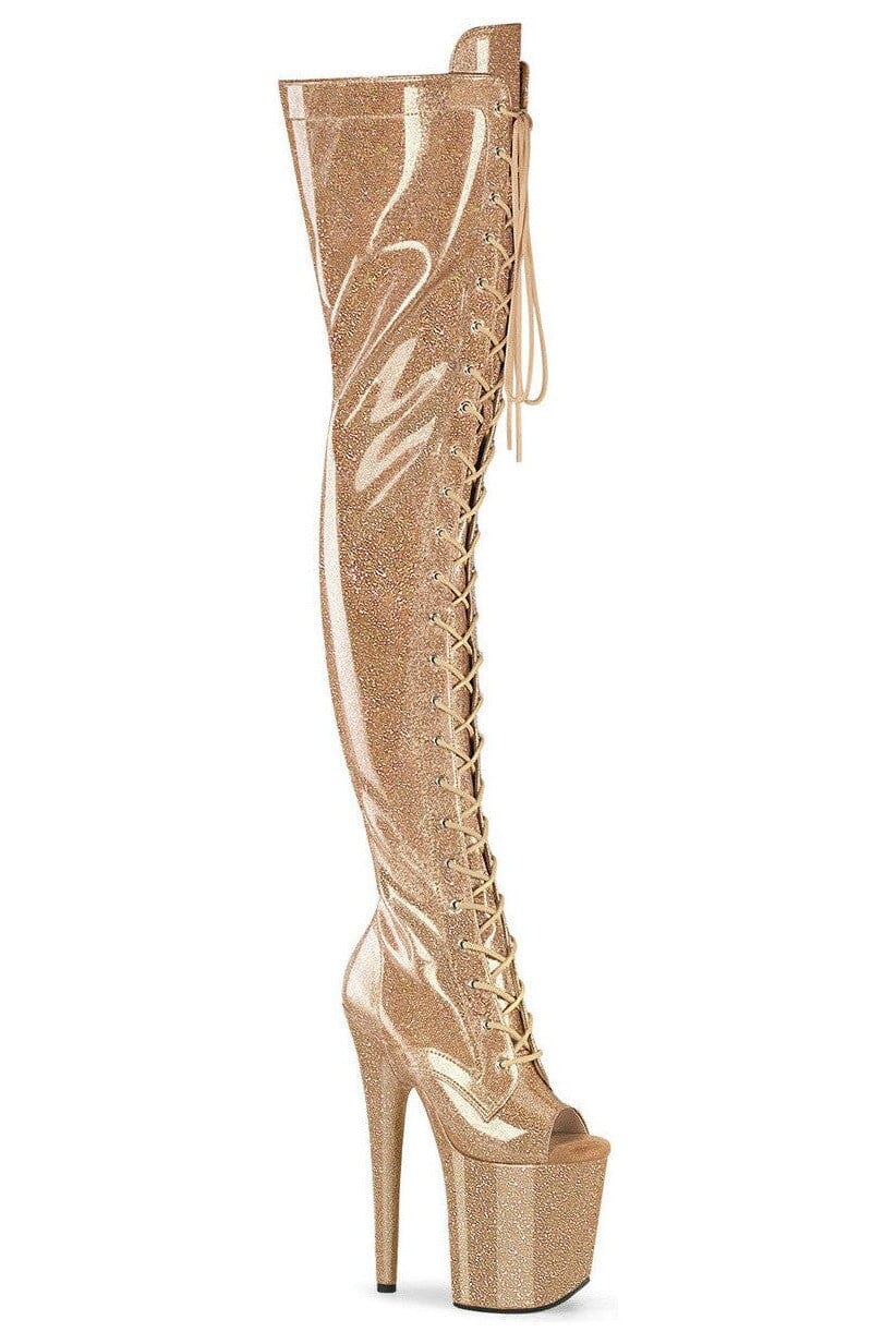 Pleaser  FLAMINGO-3021GP Thigh Boot in Gold Patent from SexyShoes.com