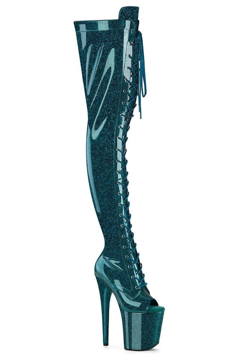 Pleaser  FLAMINGO-3021GP Thigh Boot in Green Patent from SexyShoes.com