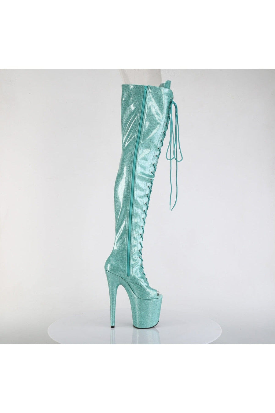 Pleaser  FLAMINGO-3021GP Thigh Boot in Turquoise Patent