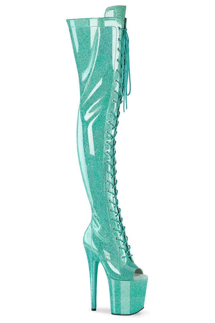Pleaser  FLAMINGO-3021GP Thigh Boot in Turquoise Patent from SexyShoes.com