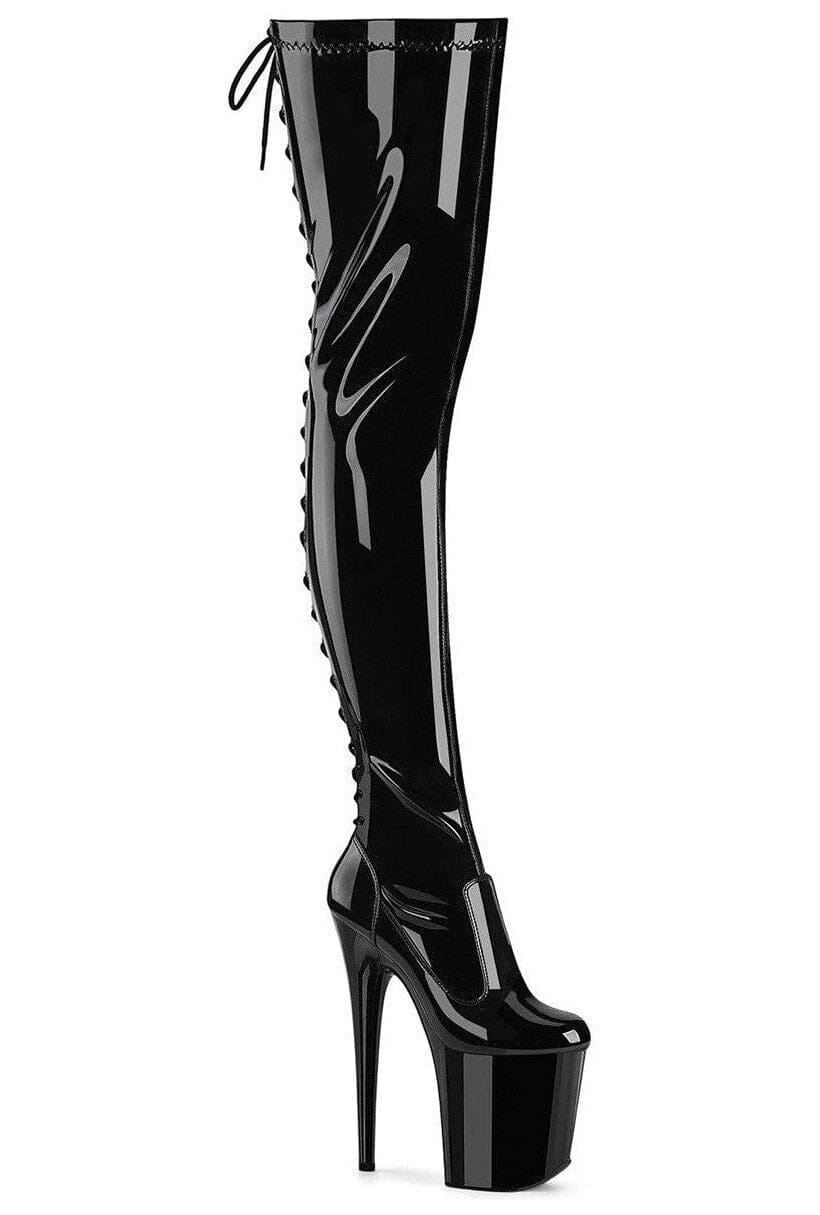 Pleaser  FLAMINGO-3850 Thigh Boot in Black Patent from SexyShoes.com