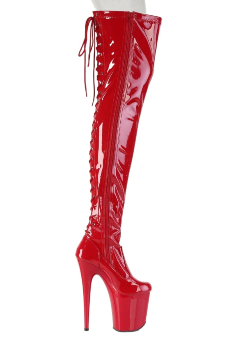 Pleaser  FLAMINGO-3850 Thigh Boot in Pink Patent
