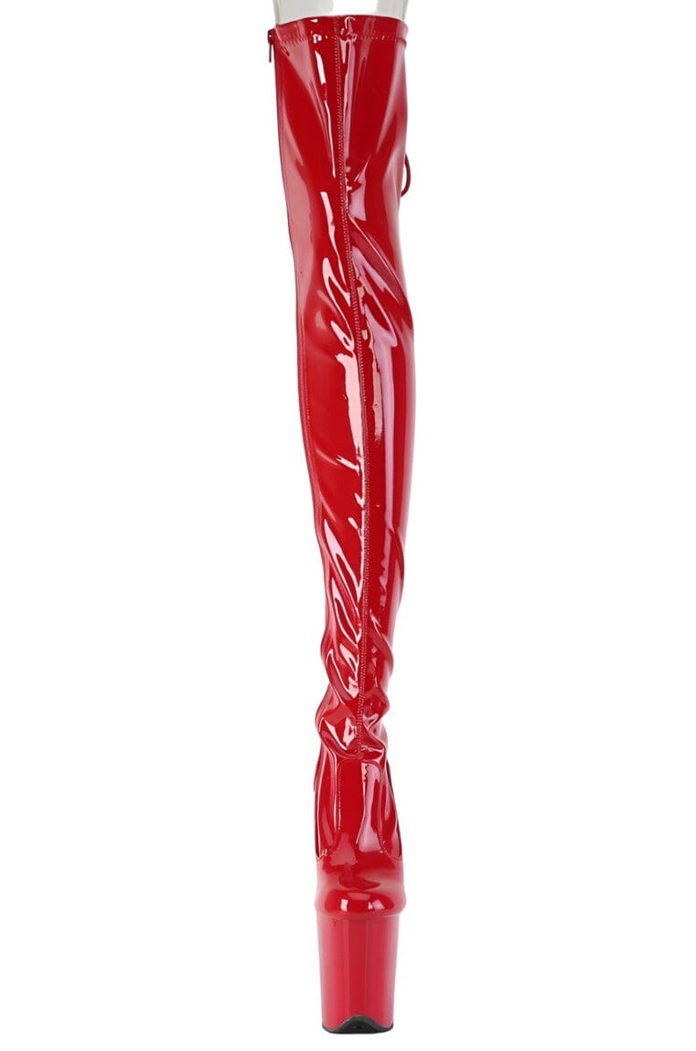 Pleaser  FLAMINGO-3850 Thigh Boot in Red Patent