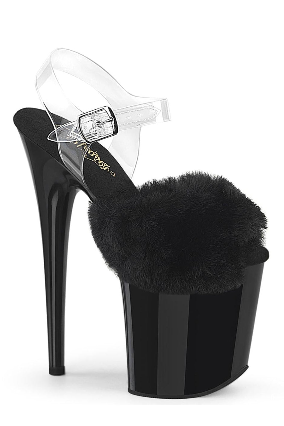Pleaser  FLAMINGO-808FUR Sandal in Black Faux Fur from SexyShoes.com