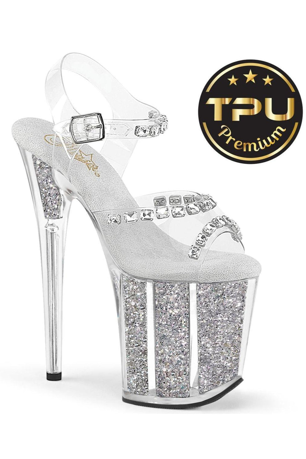 Pleaser  FLAMINGO-808PREM-STN Sandal in Clear TPU Premium from SexyShoes.com