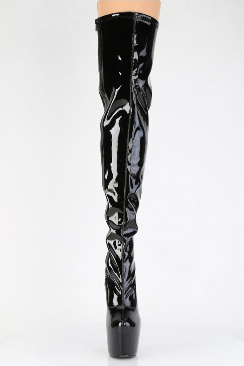 Pleaser  JUBILANT-3000 Thigh Boot in Black Stretch Patent