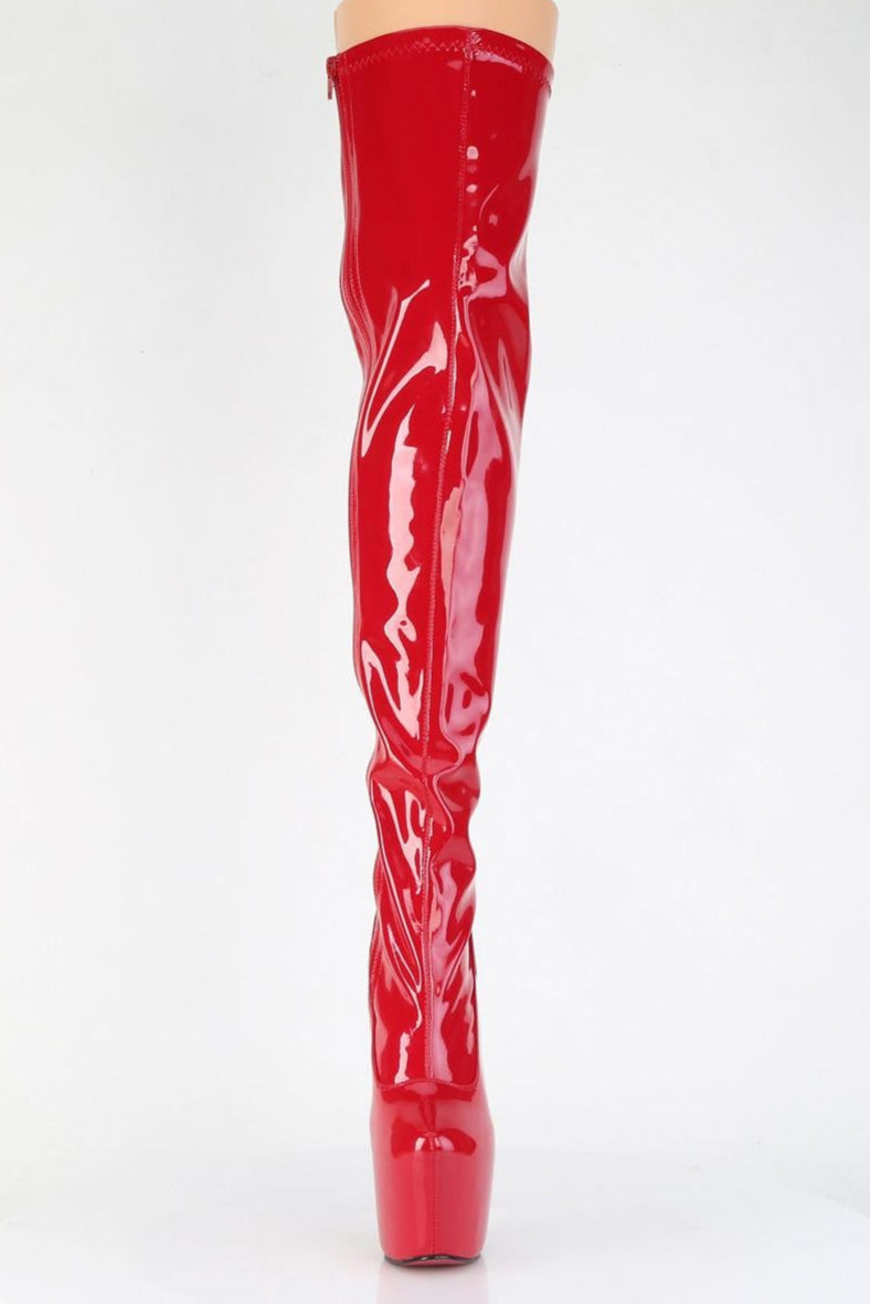 Pleaser  JUBILANT-3000 Thigh Boot in Red Stretch Patent