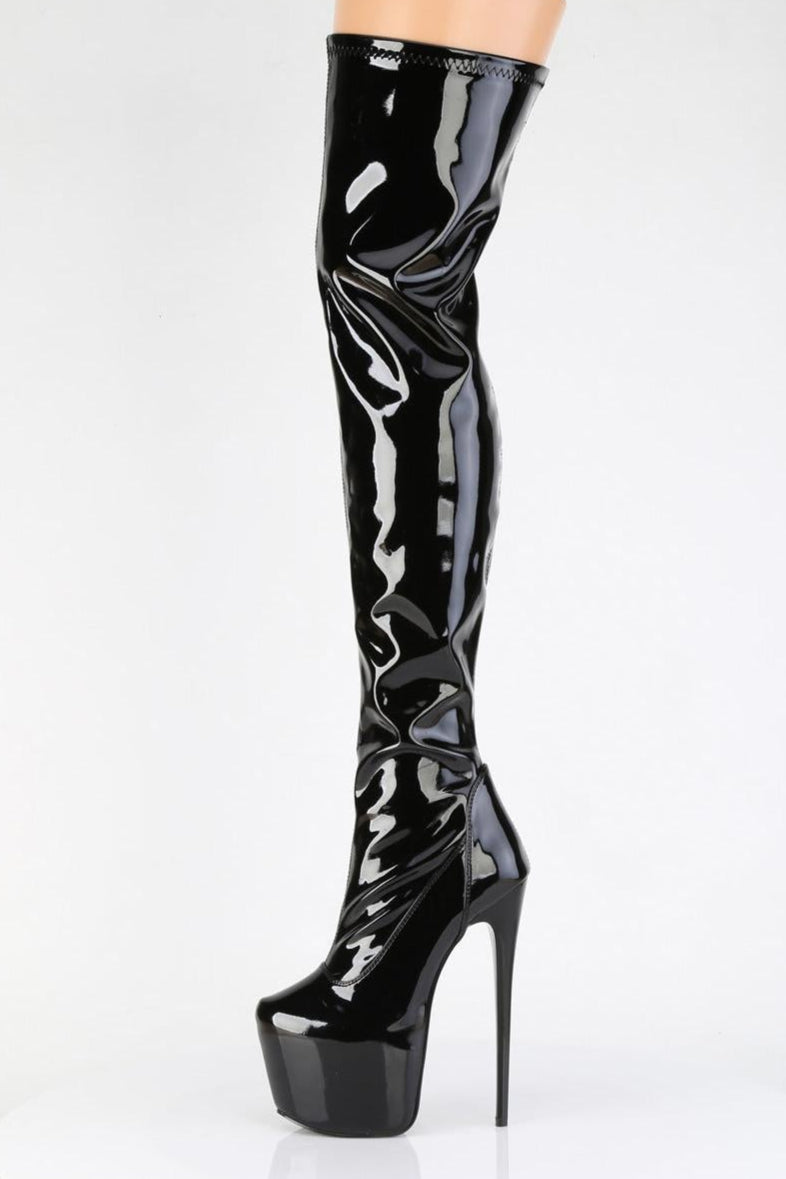 Pleaser  JUBILANT-3000 Thigh Boot in Black Stretch Patent