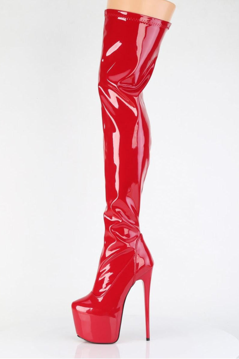 Pleaser  JUBILANT-3000 Thigh Boot in Red Stretch Patent