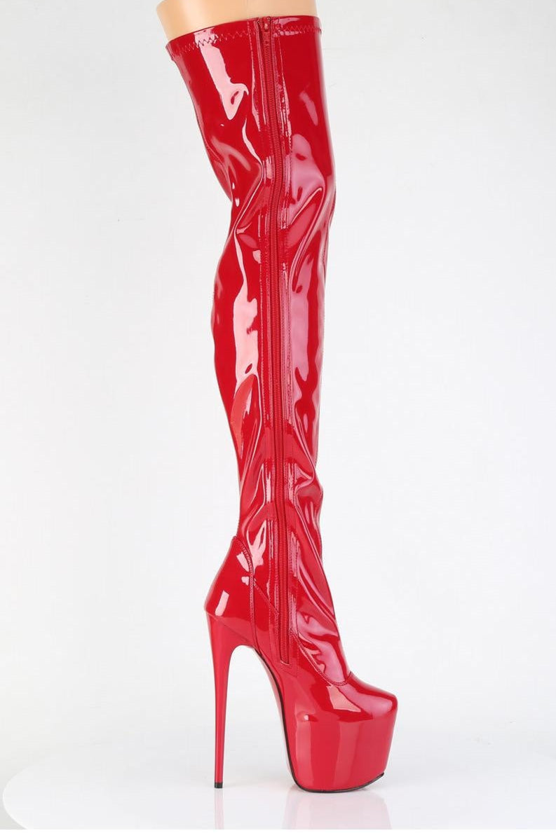 Pleaser  JUBILANT-3000 Thigh Boot in Red Stretch Patent
