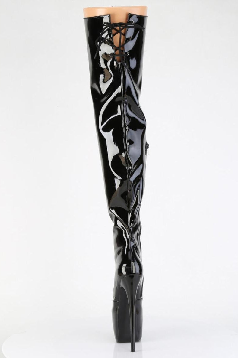 Pleaser  JUBILANT-3007 Thigh Boot in Black Stretch Patent