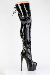 Pleaser  JUBILANT-3007 Thigh Boot in Black Stretch Patent