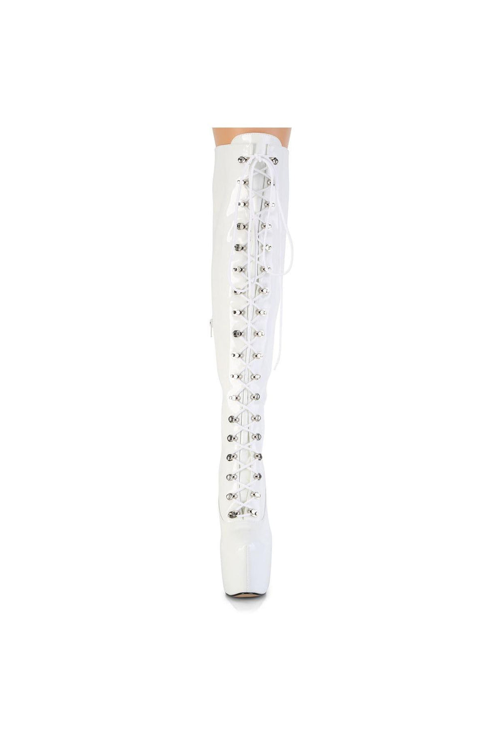 Pleaser  JUBILANT-3012 Thigh Boot in White Patent