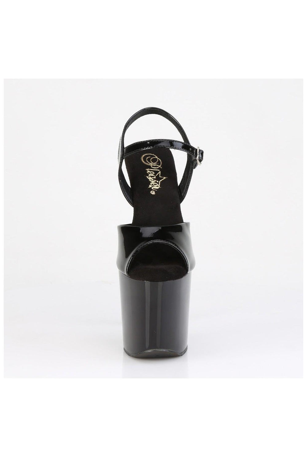 Pleaser  RAZZLE-809 Sandal in Black Patent