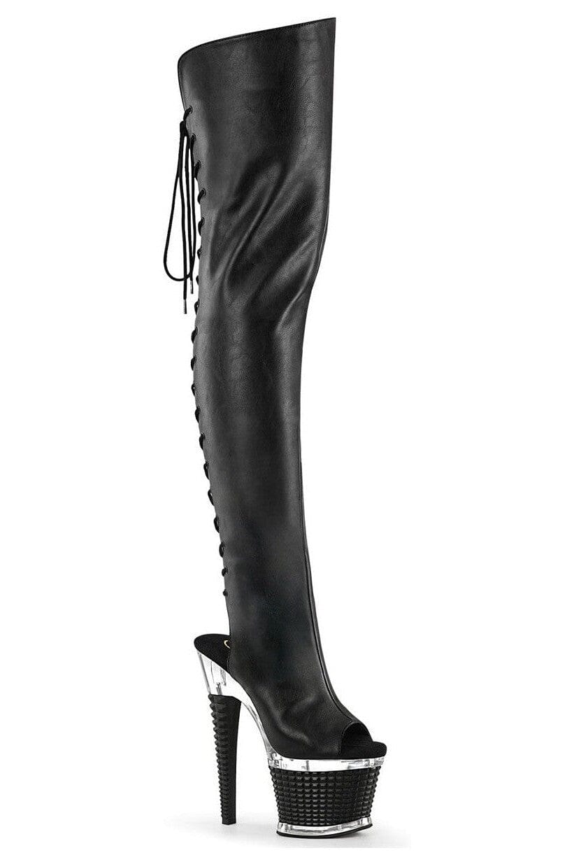 Pleaser  SPECTATOR-3030 Thigh Boot in Black Faux Leather from SexyShoes.com
