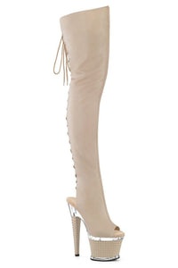 Pleaser  SPECTATOR-3030 Thigh Boot in Nude Faux Leather from SexyShoes.com