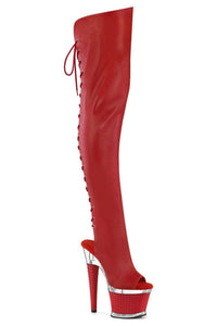 Pleaser  SPECTATOR-3030 Thigh Boot in Red Faux Leather from SexyShoes.com