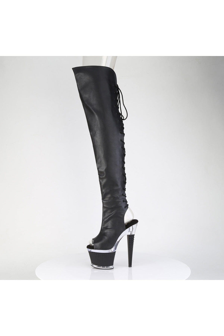 Pleaser  SPECTATOR-3030 Thigh Boot in Black Faux Leather
