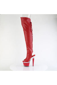 Pleaser  SPECTATOR-3030 Thigh Boot in Red Faux Leather