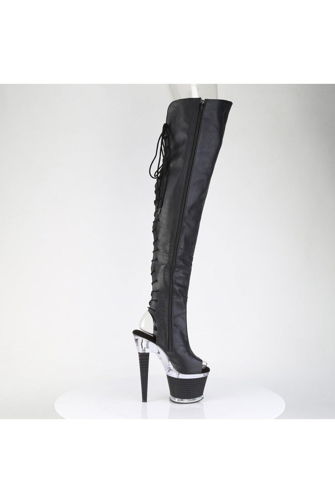 Pleaser  SPECTATOR-3030 Thigh Boot in Black Faux Leather