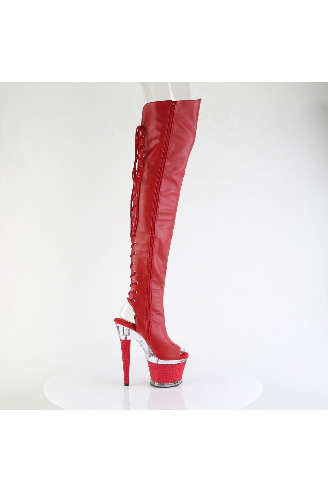 Pleaser  SPECTATOR-3030 Thigh Boot in Red Faux Leather