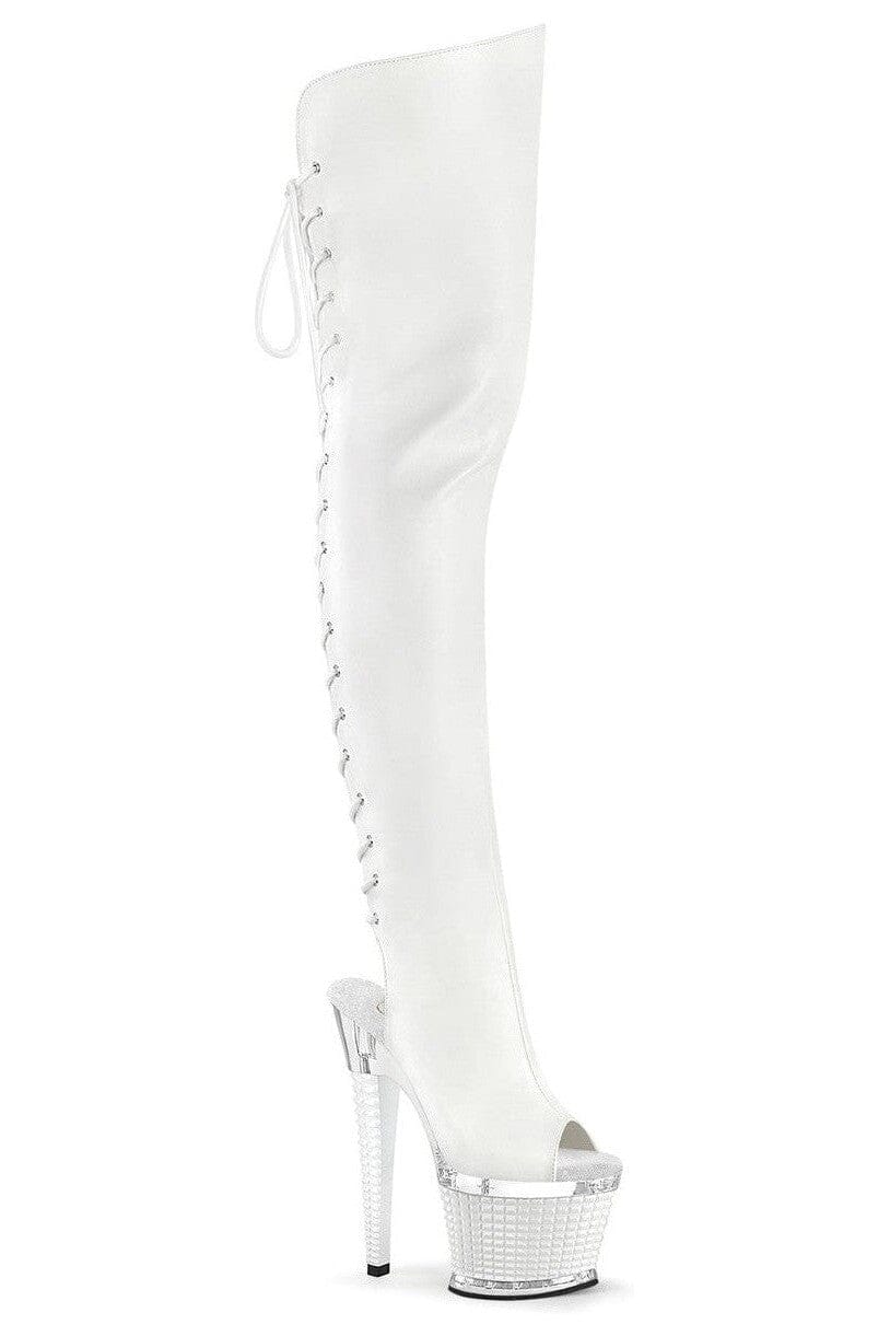 Pleaser White Thigh Boots Platform Stripper Shoes | Buy at Sexyshoes.com