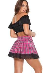 Pleated Skirt With Ruffled Lace Hem-School Girl Costumes-SEXYSHOES.COM