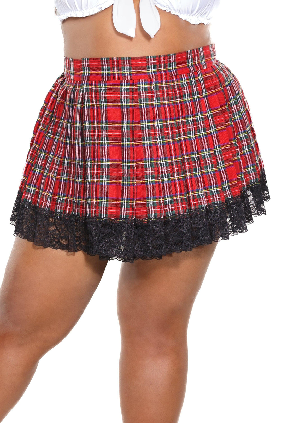 Coquette Pleated Skirt With Ruffled Lace Hem in Red  from SexyShoes.com