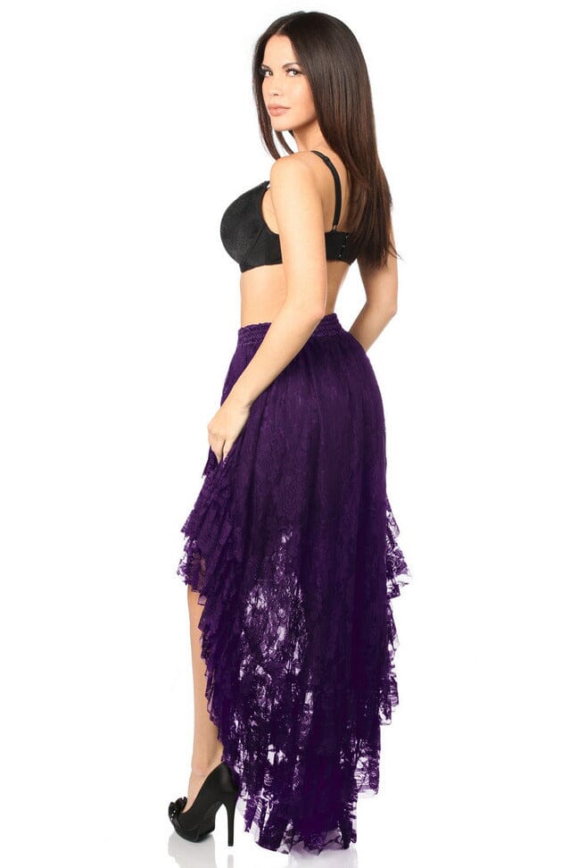Daisy Corsets Plum High Low Lace Skirt in Purple 