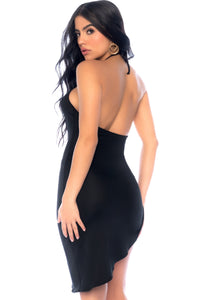Mapale Plunging Halter Dress with Intricate Lace Up Details in Black 