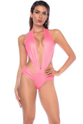 Plunging Halter Wet-Look Bodysuit