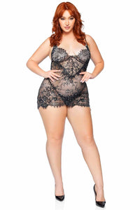 Plus 2 Piece Eyelash Lace Rhinestone Backless Mini Dress Set-Stripper Dresses-SEXYSHOES.COM