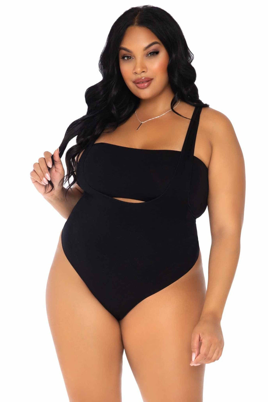 Plus Size 2 Piece Opaque Bandeau & Suspender Bodysuit-Bodysuits-SEXYSHOES.COM