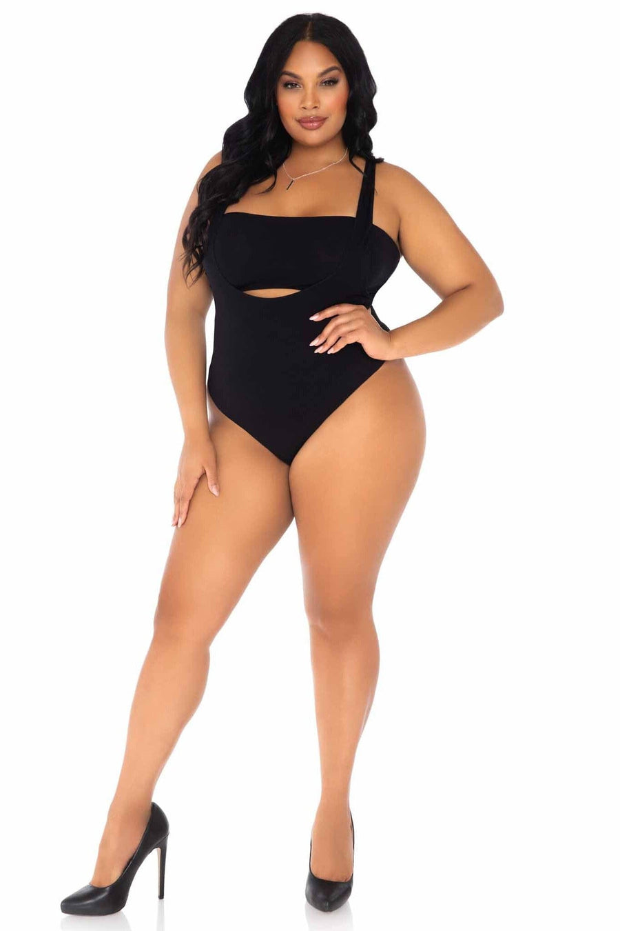 Plus Size 2 Piece Opaque Bandeau & Suspender Bodysuit-Bodysuits-SEXYSHOES.COM