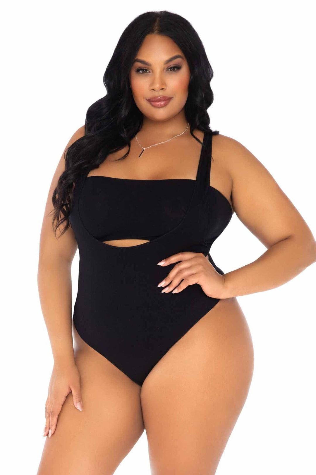 Leg Avenue Plus Size 2 Piece Opaque Bandeau & Suspender Bodysuit in Black  from SexyShoes.com