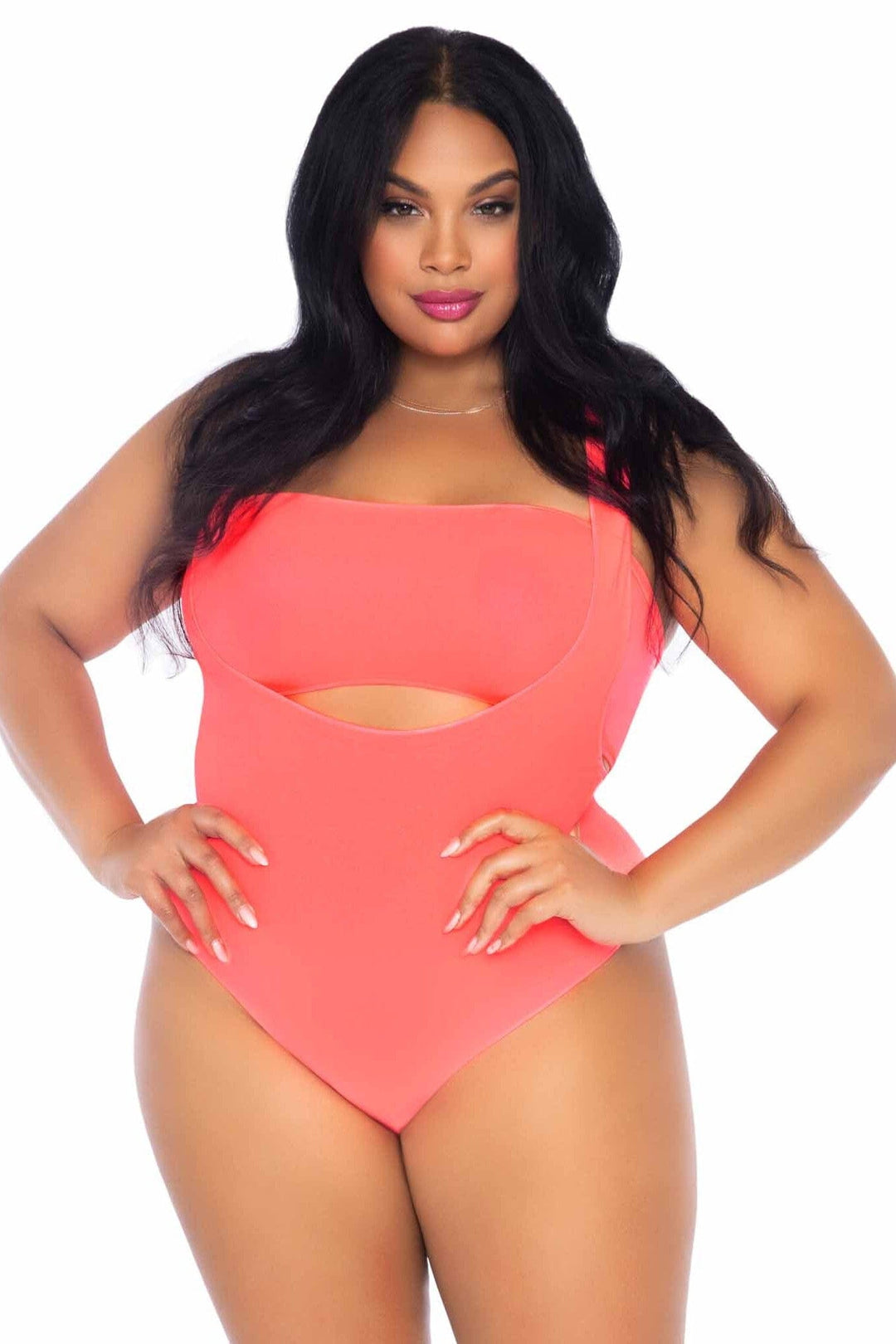 Leg Avenue Plus Size 2 Piece Opaque Bandeau & Suspender Bodysuit in Orange  from SexyShoes.com
